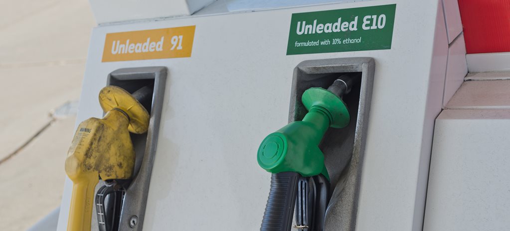 E10 unleaded fuel at petrol station 